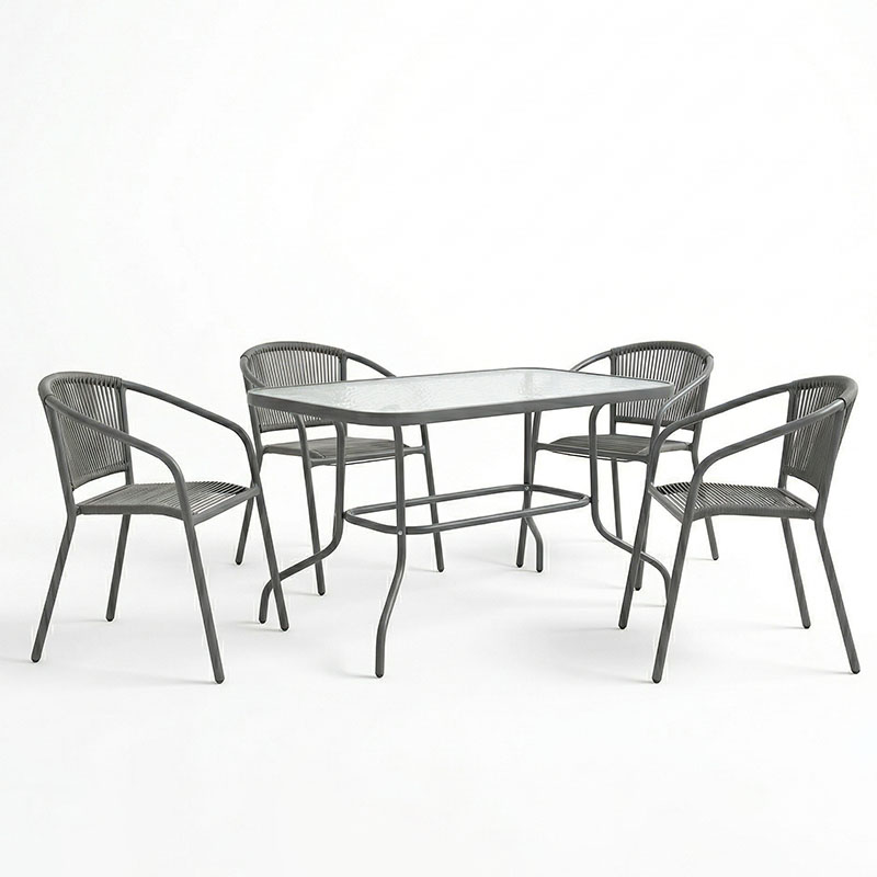 Tavolinë ngrënieje Valor-Lindaria pakoworld set me 5 pjesë metal antracit-xham-rregullim PE 110x60x70cm
