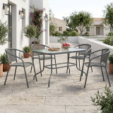 Tavolinë ngrënieje Valor-Lindaria pakoworld set me 5 pjesë metal antracit-xham-rregullim PE 110x60x70cm