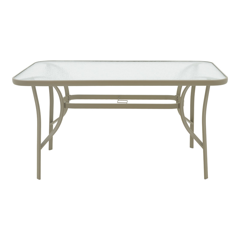 Tavolinë ngrënieje Ensure-Calan pakoworld metal-xham në ngjyrë shampanjë 140x80x70cm