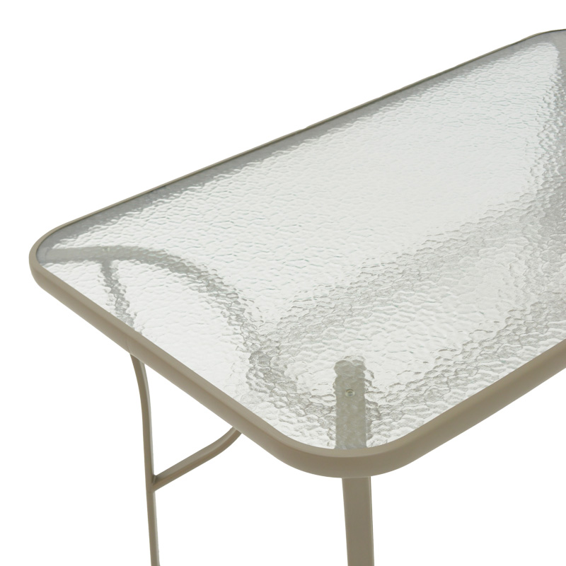Tavolinë ngrënieje Ensure-Calan pakoworld metal-xham në ngjyrë shampanjë 140x80x70cm