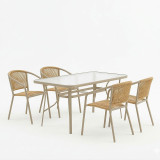 Set ngrënieje Lindaria-Ensure pakoworld 5 copë metal-xham në ngjyrë shampanjë 140x80x70cm