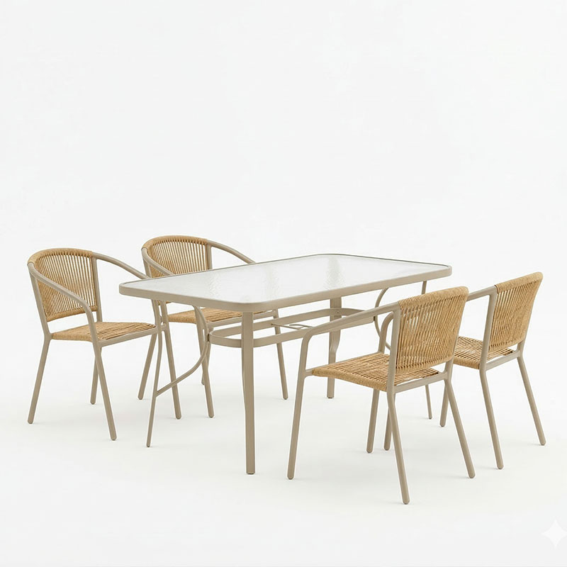 Set ngrënieje Lindaria-Ensure pakoworld 5 copë metal-xham në ngjyrë shampanjë 140x80x70cm