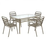 Tavolinë ngrënieje Sussie-Ensure pakoworld 5 copë metal-xham në ngjyrë shampanjë 140x80x70cm