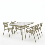 Tavolinë ngrënie Tade-Ensure pakoworld 5 copë metal-xham në ngjyrë shampanjë 140x80x70cm