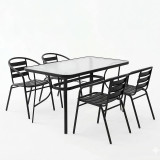 Tavolinë ngrënieje Tade-Ensure pakoworld 5 copë metal-xham në ngjyrë të zezë 140x80x70cm