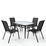 Tavolinë ngrënieje Calan-Ensure pakoworld 5 copë metal-xham në ngjyrë të zezë 140x80x70cm