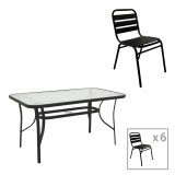 Tavolinë ngrënieje Sussie-Ensure pakoworld 7 copë metal-xham në ngjyrë të zezë 140x80x70cm