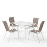 Tavolinë ngrënieje Calan-Ensure pakoworld 5 copë metal-xham në ngjyrë të bardhë 120x70x70cm