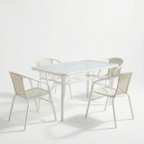 Tavolinë ngrënieje Obbi-Ensure pakoworld 5 copë metal-xham në ngjyrë të bardhë 120x70x70cm