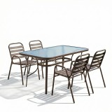 Tavolinë ngrënieje Sussie-Ensure pakoworld 5 copë metal-xham në ngjyrë kafe 120x70x70cm
