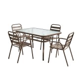 Tavolinë ngrënieje Ensure-Sussie pakoworld 5 copë metal në nuancë kafe 140x80x70cm