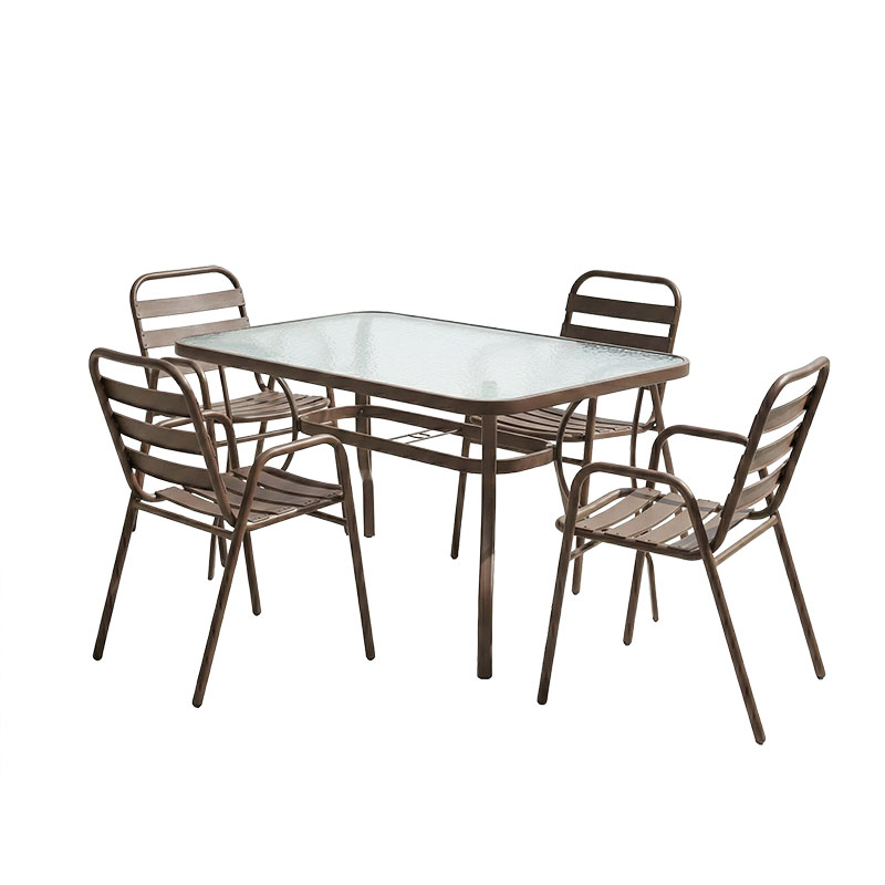 Tavolinë ngrënieje Ensure-Sussie pakoworld 5 copë metal në nuancë kafe 140x80x70cm