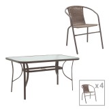 Tavolinë ngrënie Ensure-Obbi pakoworld 5 copë metal në nuancë kafe 140x80x70cm