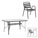 Set ngrënieje 5 copë Ensure-Sussie pakoworld metal-xham gri e errët 140x80x70cm