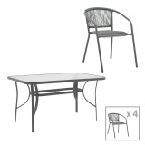 Set ngrënieje 5 copë Ensure-Lindaria pakoworld metal-xham gri e errët 140x80x70cm