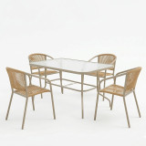 Set ngrënieje Valor-Lindaria pakoworld 5 copë metal në ngjyrë shampanjë dhe rrethim PE në nuancë natyrale 110x60x70cm