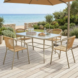 Set ngrënieje Valor-Lindaria pakoworld 5 copë metal në ngjyrë shampanjë dhe rrethim PE në nuancë natyrale 110x60x70cm