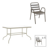 Tavolinë ngrënieje Valor-Sussie pakoworld set 5 copë metal në nuancë natyrale shampanjë 110x60x70cm