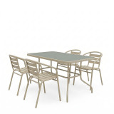 Tavolinë ngrënie Tade-Valor pakoworld 5 copë metal-xham në ngjyrë shampanjë 110x60x70cm