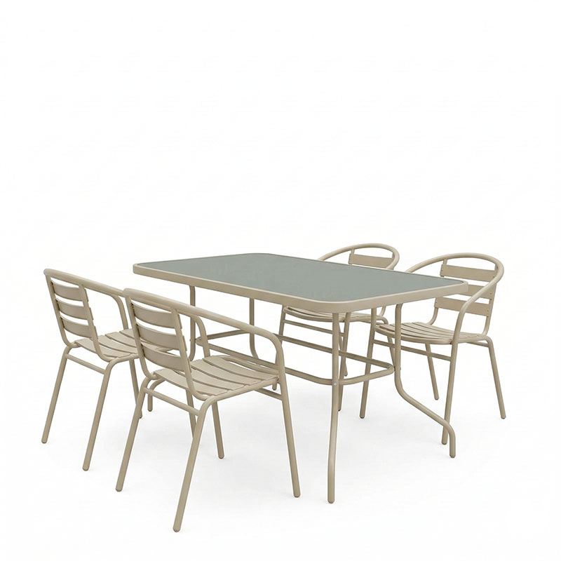 Tavolinë ngrënie Tade-Valor pakoworld 5 copë metal-xham në ngjyrë shampanjë 110x60x70cm