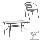Set ngrënieje 5 copë Ensure-Tade pakoworld metal-xham gri e errët 120x70x70cm