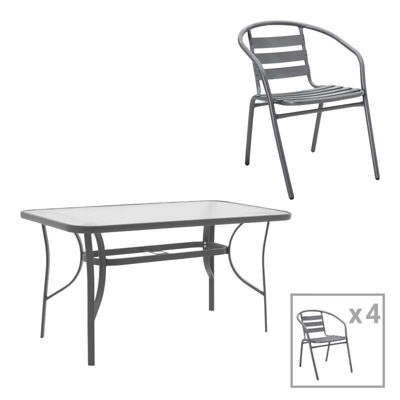 Set ngrënieje 5 copë Ensure-Tade pakoworld metal-xham gri e errët 120x70x70cm