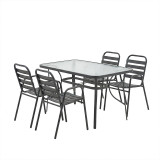 Set ngrënieje 5 copë Ensure-Sussie pakoworld metal-xham gri e errët 120x70x70cm