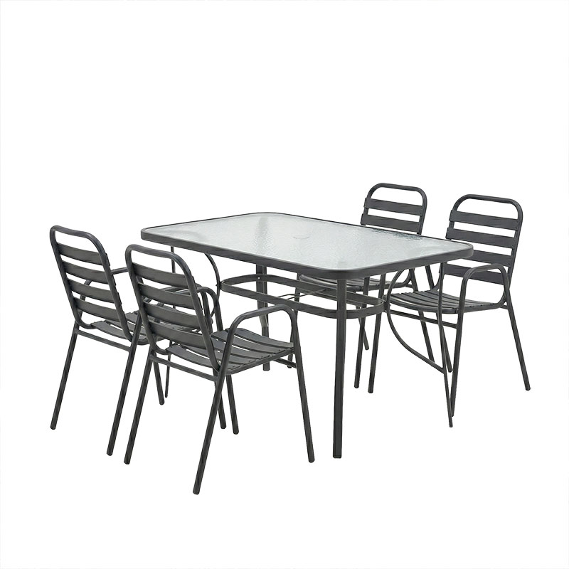 Set ngrënieje 5 copë Ensure-Sussie pakoworld metal-xham gri e errët 120x70x70cm