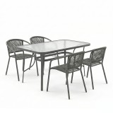 Set ngrënieje 5 copë Ensure-Lindaria pakoworld metal-xham gri e errët 120x70x70cm