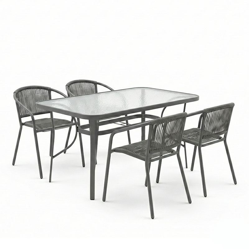 Set ngrënieje 5 copë Ensure-Lindaria pakoworld metal-xham gri e errët 120x70x70cm