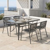 Set ngrënieje 5 copë Ensure-Lindaria pakoworld metal-xham gri e errët 120x70x70cm