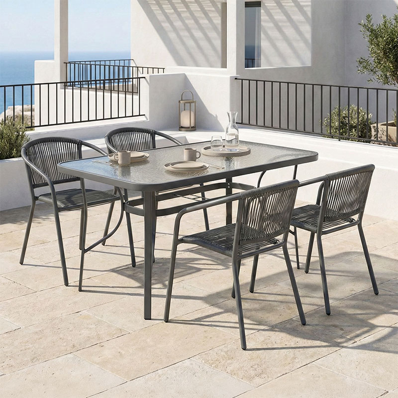 Set ngrënieje 5 copë Ensure-Lindaria pakoworld metal-xham gri e errët 120x70x70cm