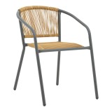Tavolinë ngrënieje Ensure-Lindaria pakoworld set prej 5 copësh metal në antracit dhe rregullim pe në nuancë natyrale 120x70x70cm