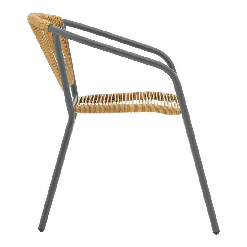 Tavolinë ngrënieje Ensure-Lindaria pakoworld set prej 5 copësh metal në antracit dhe rregullim pe në nuancë natyrale 120x70x70cm