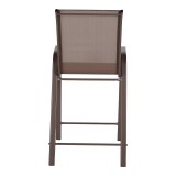 Stol bari me lartësi mesatare Calan pakoworld metal kafe e errët-textilene në ngjyrë kafe 55x70x114cm