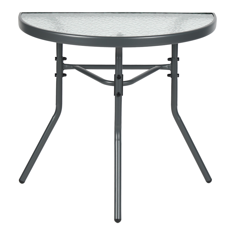 Tavolinë gjysmërrethore Bion pakoworld xham-metal në ngjyrë gri të errët 70x40x65cm