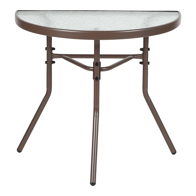 Tavolinë gjysmërrethore Bion pakoworld xham-metal në ngjyrë kafe 70x40x65cm