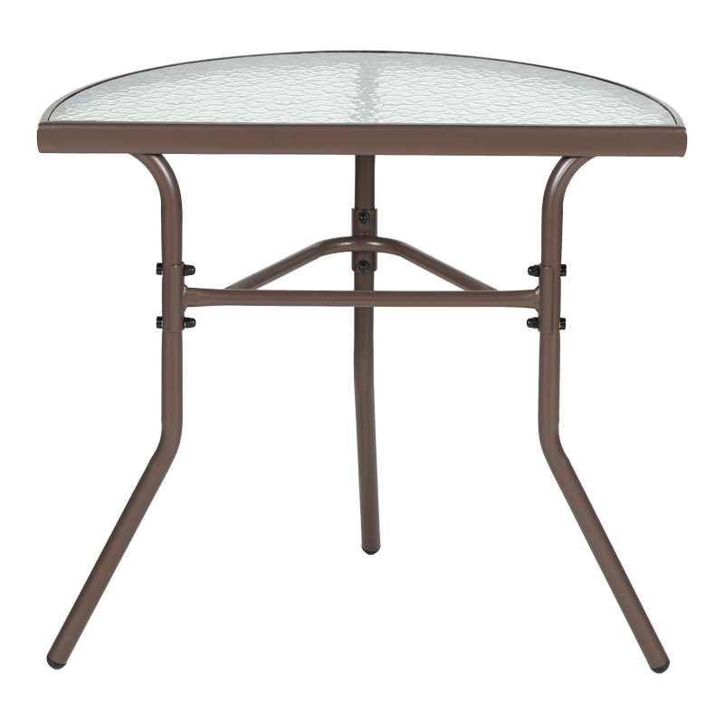 Tavolinë gjysmërrethore Bion pakoworld xham-metal në ngjyrë kafe 70x40x65cm