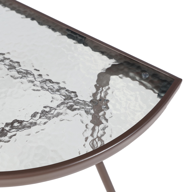 Tavolinë gjysmërrethore Bion pakoworld xham-metal në ngjyrë kafe 70x40x65cm