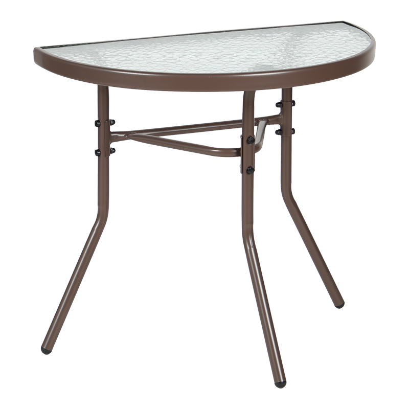 Tavolinë gjysmërrethore Bion pakoworld xham-metal në ngjyrë kafe 70x40x65cm
