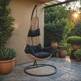 Hëngjëse kopshti Soleil pakoworld e varur pp në ngjyrë natyrale dhe metal i zi 103x83x200cm