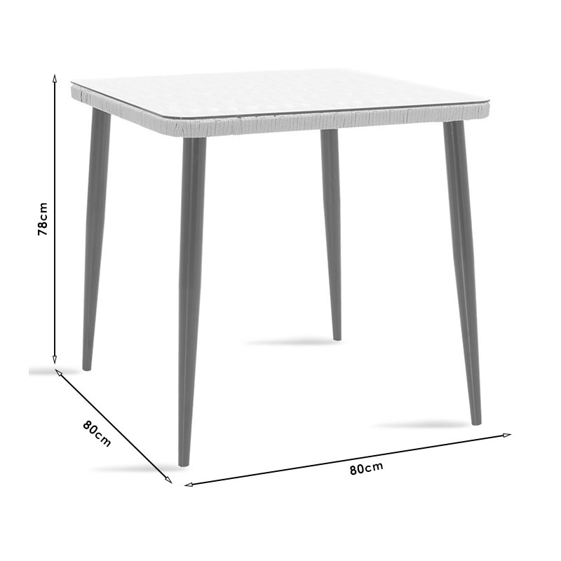 Tavolinë Naoki pakoworld xham-metal e zezë-rattan pe në nuancë natyrale 80x80x78cm