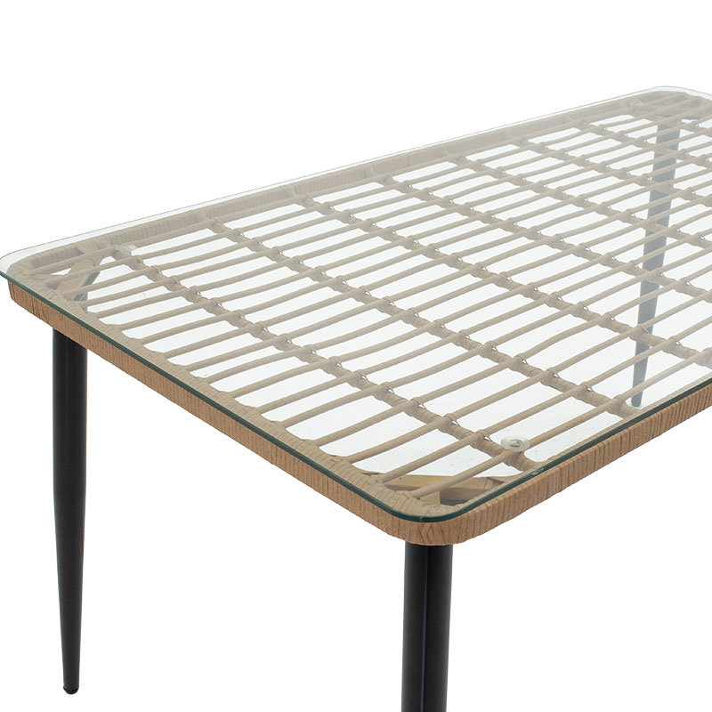 Tavolinë Naoki pakoworld metal i zi-PE natyral-xham 160x90x78cm