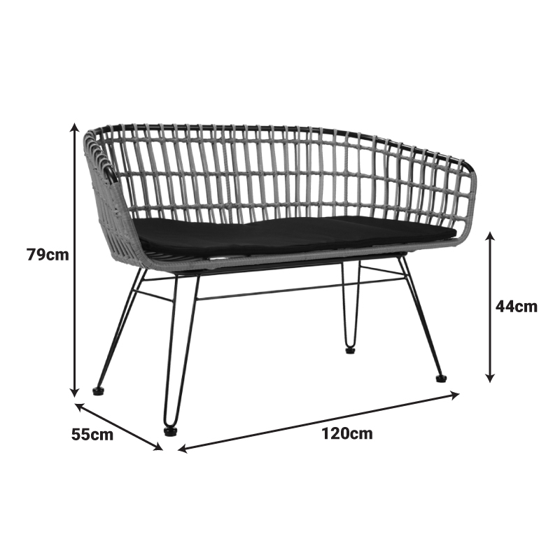 Divan 2 vendesh Naoki pakoworld metal i zi-pe natyral 120x55x79cm