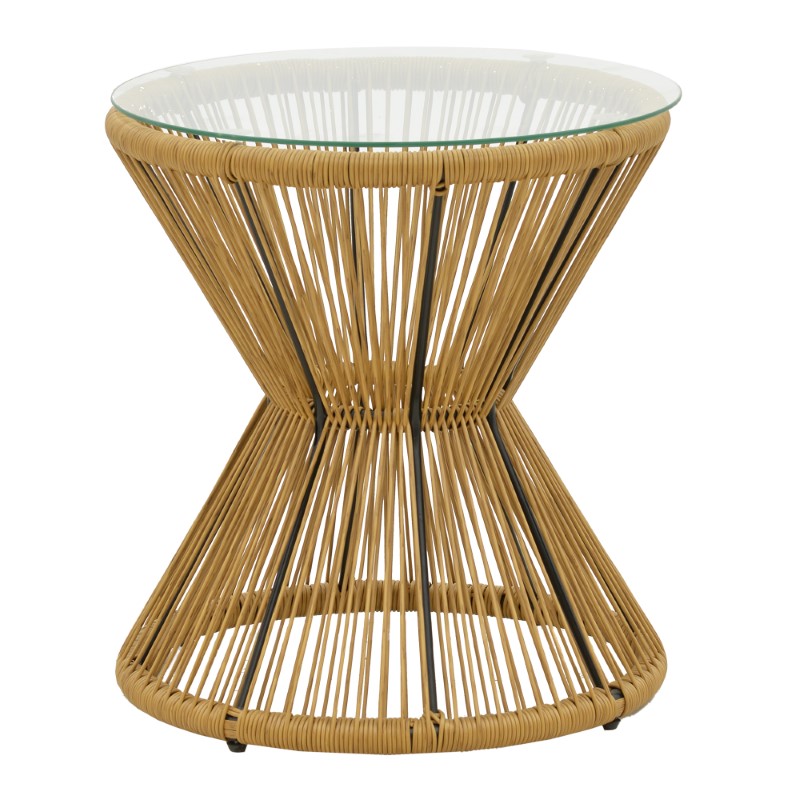 Tavolinë Mabil pakoworld rattan natyral-xham D50x55cm