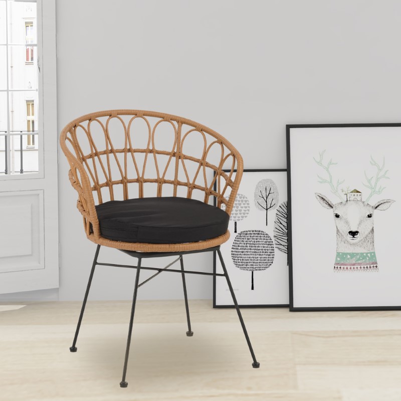 Fotel Felicia pakoworld rattan natyral-këmbë metalike të zeza D60x81cm