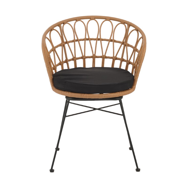 Fotel Felicia pakoworld rattan natyral-këmbë metalike të zeza D60x81cm