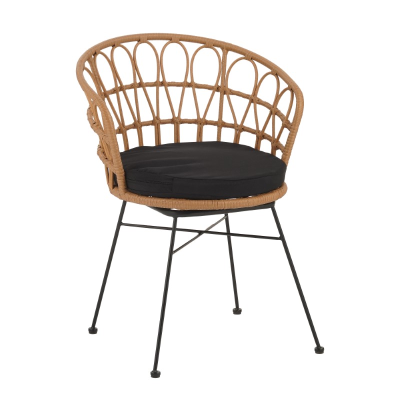 Fotel Felicia pakoworld rattan natyral-këmbë metalike të zeza D60x81cm