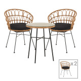 Tavolinë ngrënie Felicia-Gaus pakoworld set prej 3 rrethani PE në nuancë natyrale-metal i zi Φ60x74cm
