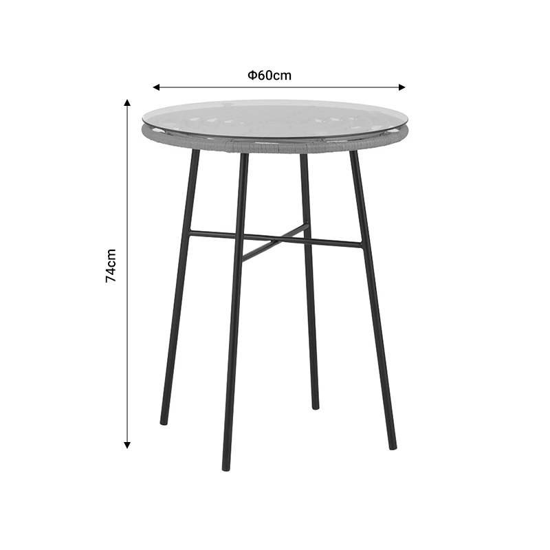 Tavolinë ngrënie Felicia-Gaus pakoworld set prej 3 rrethani PE në nuancë natyrale-metal i zi Φ60x74cm